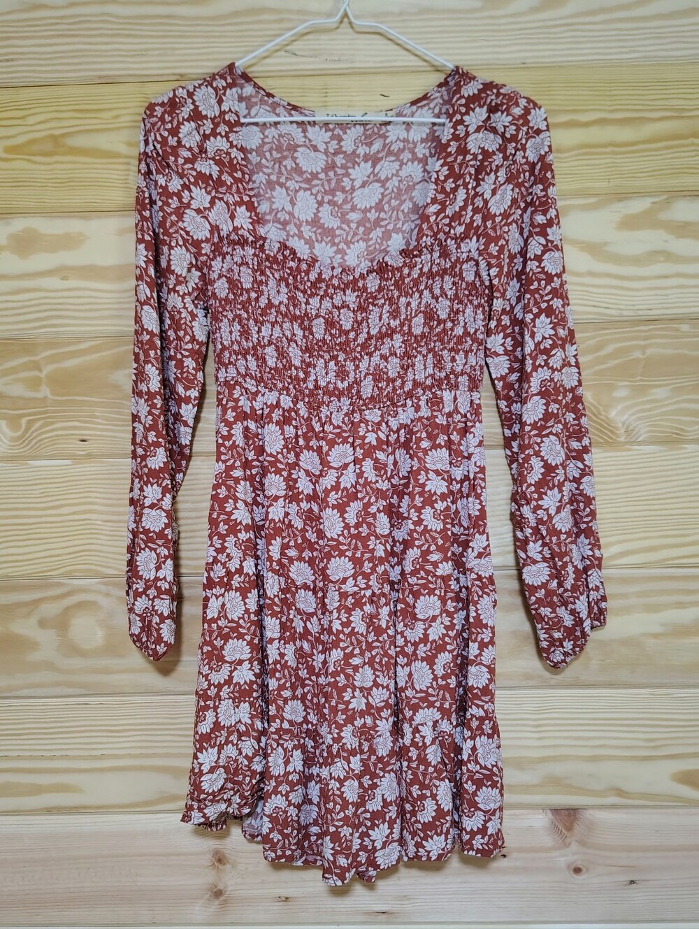 Liberty Love Mini Dress S Rust Floral Long Sleeve Smocked Square Neck Peasant